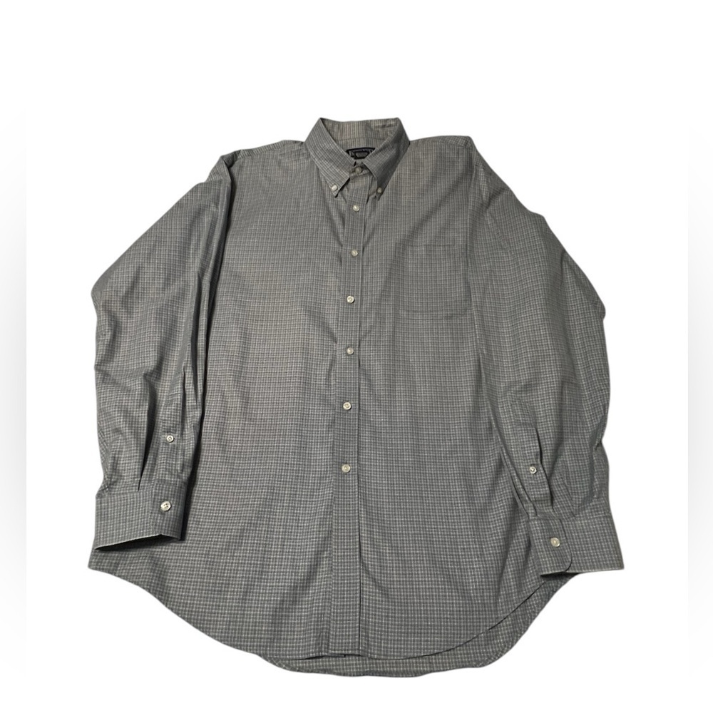 Land’s End men’s long sleeve plaid button-down shirt size 17.5/ 35 blue/ gray